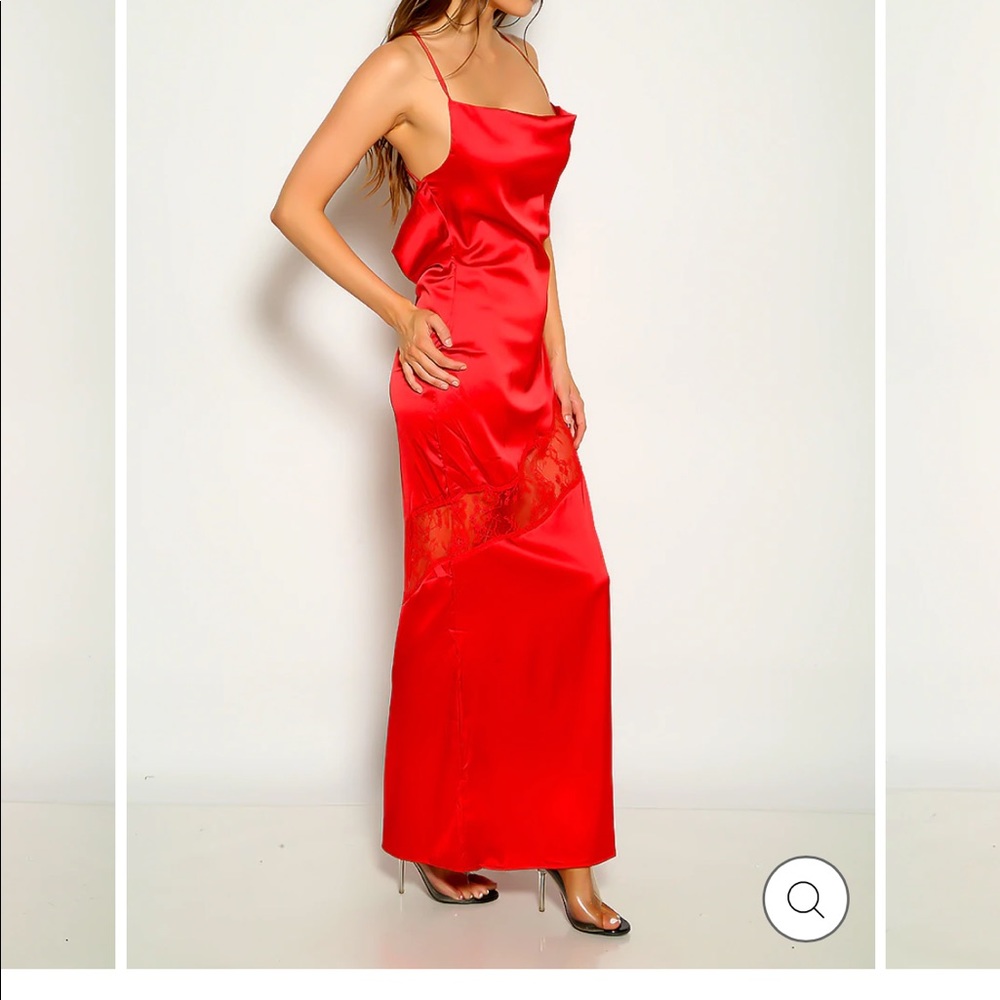 New faux Satin lace long maxi dress |red long sexy maxi dress| maxi casual dress - Picture 3 of 4